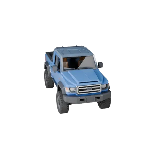 Низкополигональная 3D-модель пикапа, вид из игрового окна в три четверти, низкополигональный актив транспортного средства с р
