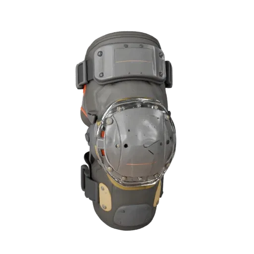 Стилизованная 3D-модель промышленных наколенников, стилизованный изометрический рендер с прозрачными щитками, защитный силуэт