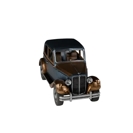 Низкополигональная 3D-модель винтажного автомобиля, вид из игрового окна в три четверти, низкополигональный ресурс транспортн