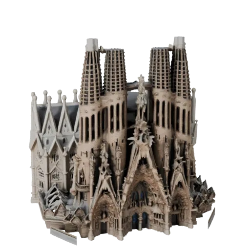 3D модель Саграда Фамилия, готовая к работе в Blender, вид рендера студии Blender, показывающий материалы структуры достоприм