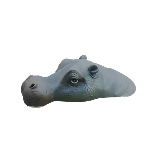 Реалистичная 3D модель головы бегемота, вид сбоку, демонстрирующая детализированную текстуру кожи и черты лица.