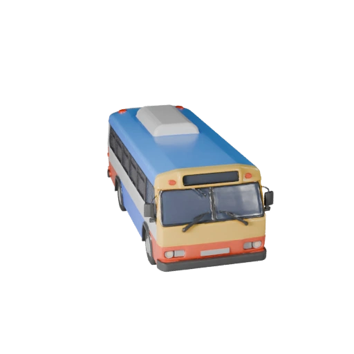 Мультяшный городской автобус 3D модель для стилизованных игр, PBR ассет