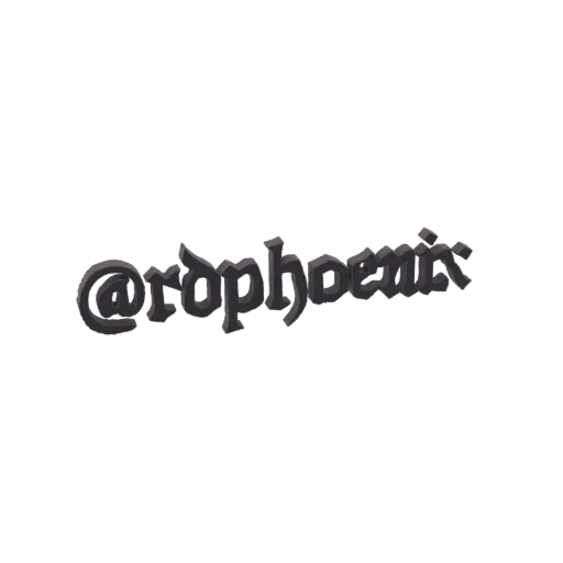 3D-модель текста '@rdphoenix', отрисованная в темном готическом стиле с легким эффектом тени.