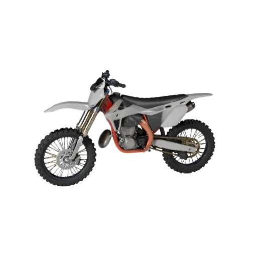 3D модель мотоцикла, вид из игрового окна в три четверти, готовый для Unity ассет транспортного средства с балансом рамы, мас
