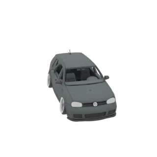 3D модель темно-серого хэтчбека Volkswagen Golf MK4 с кастомными дисками и заниженной подвеской, вид спереди в три четверти.