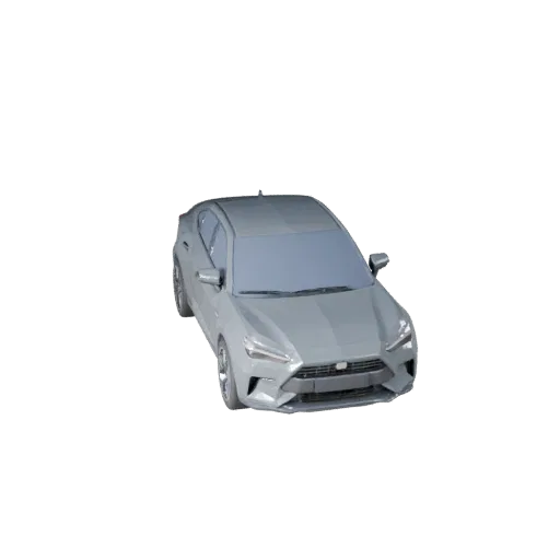 3D-модель низкополигонального городского автомобиля, вид из игрового окна в три четверти, низкополигональный ресурс автомобил