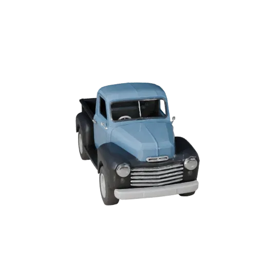 Низкополигональная 3D-модель винтажного пикапа, вид с трех четвертей в игровом окне, низкополигональный актив транспортного с
