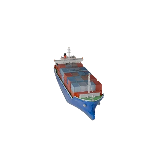 3D-модель контейнеровоза, трехчетвертной вид в игровом окне, готовый для Unity актив транспортного средства с формой корпуса,