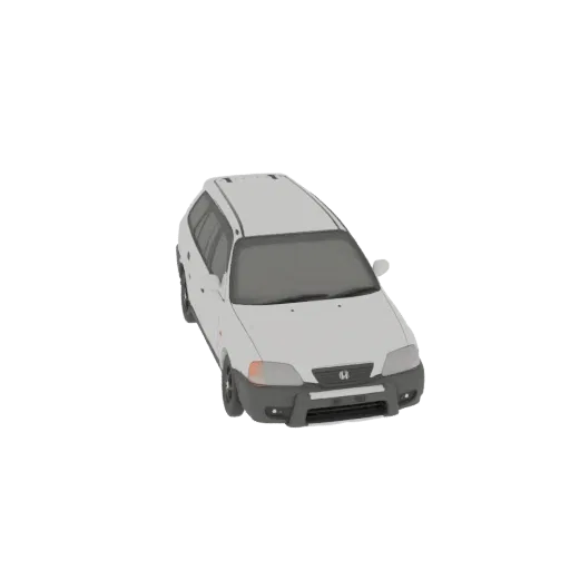 3D модель белого внедорожника Honda CR-V первого поколения, вид с немного приподнятого переднего угла на белом фоне.