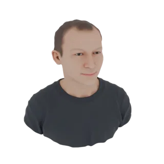 3D-рендер мужского бюста, сгенерированного ИИ, с короткими каштановыми волосами, смотрящего немного в сторону, в темно-серой