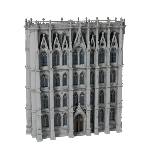 Готовый к использованию в Blender 3D модель готического фасада, вид рендера в студии Blender, показывающий материалы фасада з