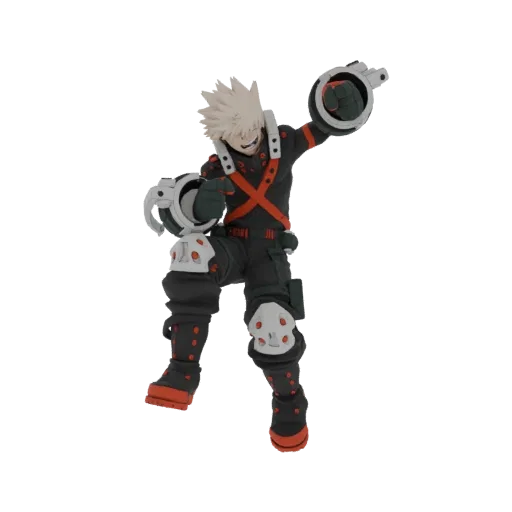 3D-модель Кацуки Бакуго из My Hero Academia в динамичной позе, в геройском костюме с наручами.