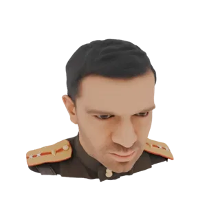 3D рендер бюста советского офицера в темной форме с золотыми эполетами и строгим выражением лица.