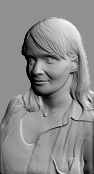 3D-модель барельефа женского лица с медальоном, вид спереди