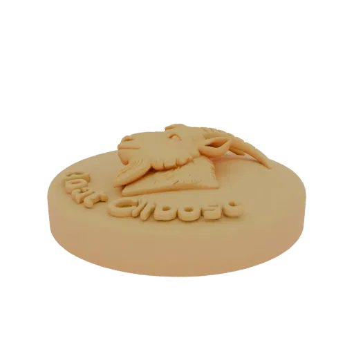 3D модель круглой рельефной вставки с изображением головы козы и надписью "Козий Сыр"