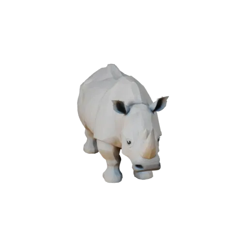 Низкополигональная 3D-модель белого носорога, вид сбоку в игровом ракурсе, низкополигональная модель животного с балансом поз