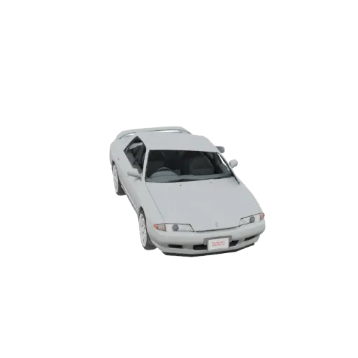 3D модель серого Nissan Skyline R32 Coupe 1990-х, вид спереди справа под небольшим углом.