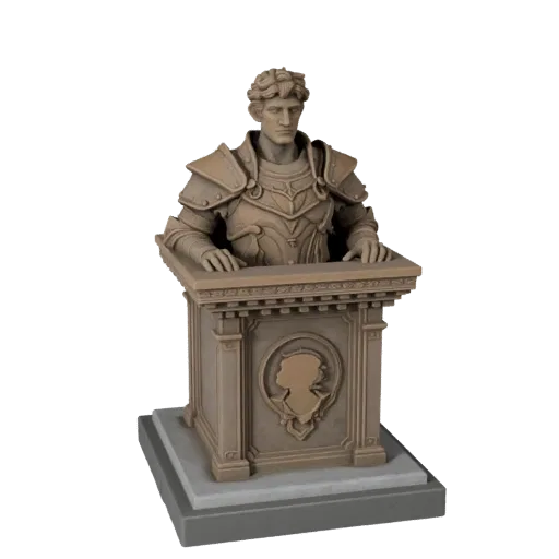 Фэнтезийная статуя STL печатаемая 3D-модель предварительный просмотр, показывающий силуэт, вид в три четверти