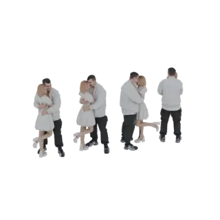 3D модель романтической пары в объятиях, выполненная в чистом, стилизованном эстетическом стиле.