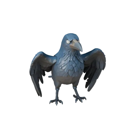 3D-модель вороны STL с высоким полигонажем, изометрический вид, готовая к печати фигурка животного с профилем клюва, сложным