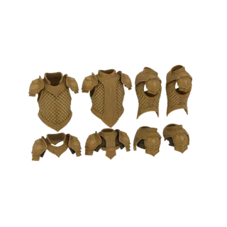 Коллекция 3D-моделей фэнтезийной брони воина, включая богато украшенные наплечники и детализированную кирасу, представленные