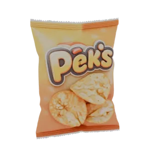 3D модель открытой пачки чипсов "Pek's" с аппетитными чипсами