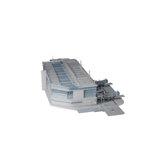 Печатная STL 3D модель аэропортового терминала, изометрический вид, показывающий материалы общедоступного здания и архитектур