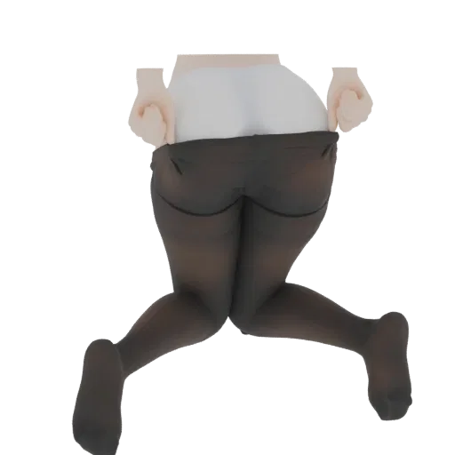 3D модель аниме девушки сзади, на коленях, стягивающая темные чулки.