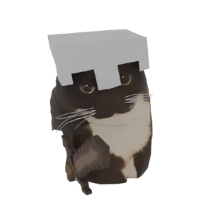 3D модель черно-белого кота в броне в стиле Minecraft с пиксельным мечом.