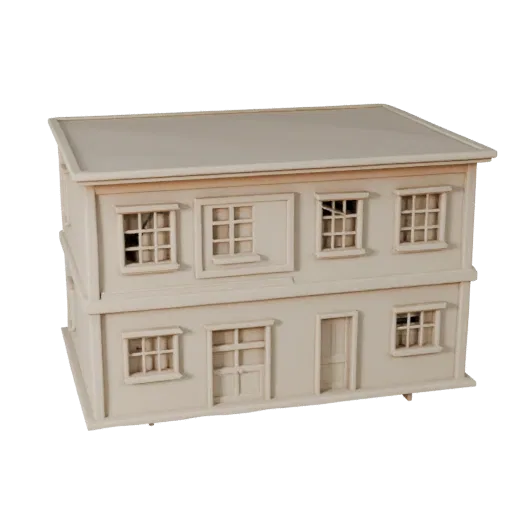 Печатная модель крошечного дома STL 3D, изометрический вид, показывающий материалы жилых зданий и архитектурные детали