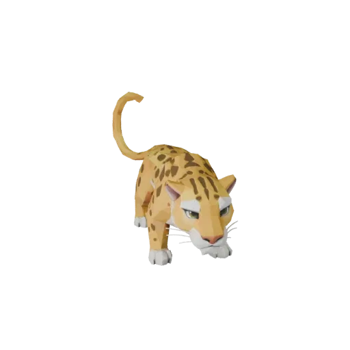 Низкополигональная 3D модель леопарда, вид сбоку в игровой камере, низкополигональный ассет животного с сужением челюсти, лоп