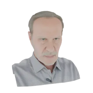 Рендер 3D модели мужчины средних лет с серьезным выражением лица, усами и рубашкой с воротником на белом фоне.