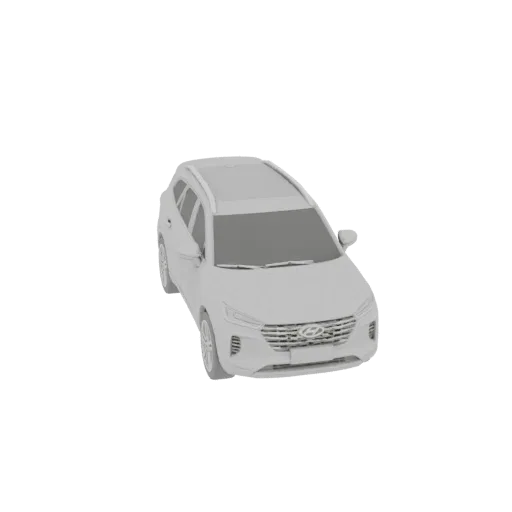 3D модель Hyundai Santa Fe 2020 года выпуска, вид спереди и сбоку, монолитная, с закрытыми окнами.