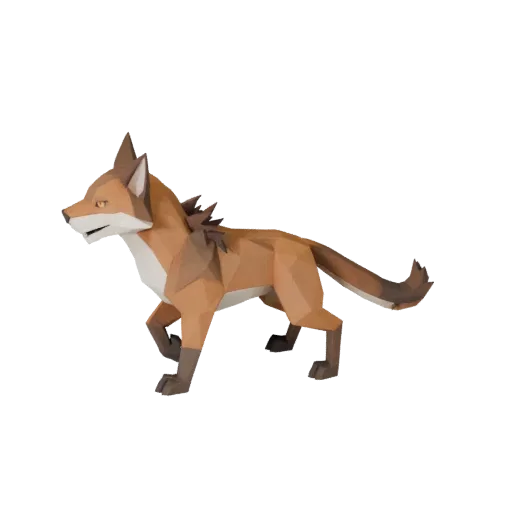 Низкополигональная 3D-модель рыси, вид сбоку игровой камеры, низкополигональный ассет животного с сужением челюсти, лопатками