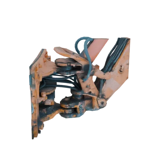 3D модель промышленного гидравлического привода с видимыми пружинами и кабелем, отрисованная на белом фоне.