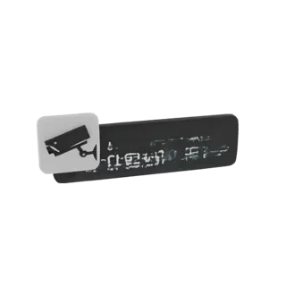 3D-модель черной таблички "Камера наблюдения" с белой иконкой камеры и китайским текстом, отрисованная на белом фоне.