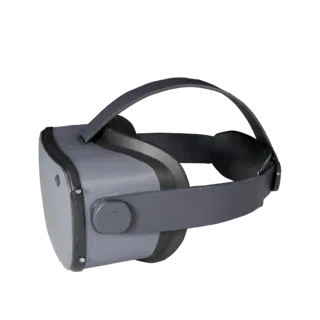 Низкополигональная 3D-модель VR-гарнитуры, вид в игровом окне в три четверти, показывающий силикон, удобство ношения.