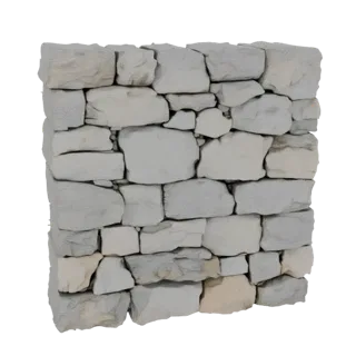 3D модель секции каменной кладки из грубо отесанных камней с неровными, состаренными камнями и видимыми линиями раствора.