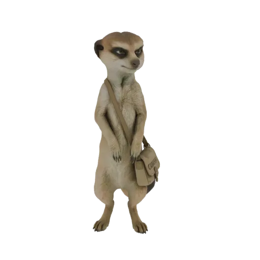 3D модель суслика, стоящего вертикально, с сумкой через грудь, с любопытным выражением.