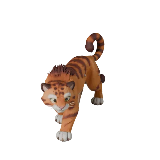 Мультяшная 3D-модель пумы, вид сбоку, рендер дикой природы, стилизованный ассет животного с кошачьей подвижностью позвоночник