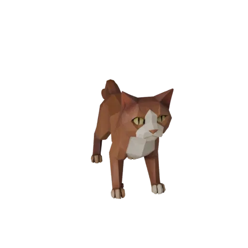 Низкополигональная 3D-модель кошки-рэгдолла, вид сбоку игровой камеры, низкополигональный ассет животного с сужением челюсти,