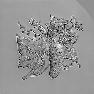 3D модель барельефа "Огуречная ветвь" с цветком, листьями и огурцом