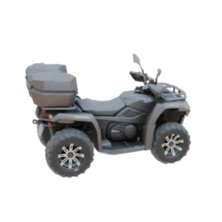 3D модель серого квадроцикла (ATV) с большим ящиком для хранения сзади, вид сбоку.