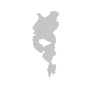 3D рендер светло-серой абстрактной скульптуры с гладкими, текучими, органическими изгибами на белом фоне.