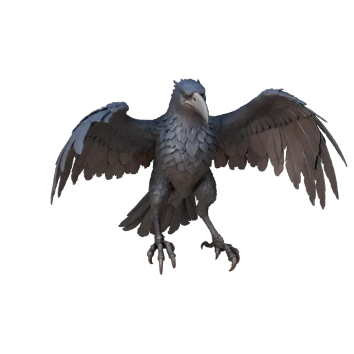 3D модель вороны, вид сбоку, рендер дикой природы, готовый для Blender ассет животного с профилем клюва, сложенным оперением,