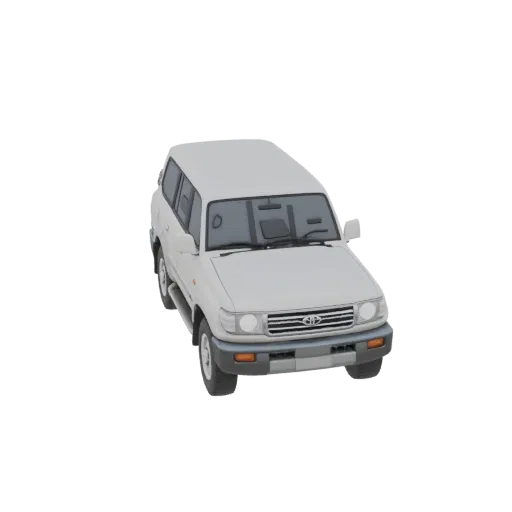 3D рендер белого Toyota Land Cruiser 100 SUV, вид с немного приподнятого передне-правого угла на черном фоне.