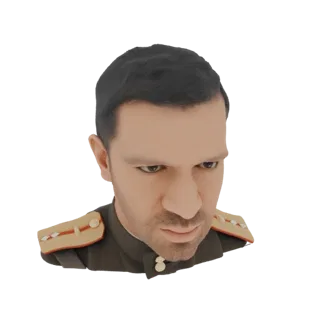 Рендер 3D модели бюста советского офицера, вид слегка вправо, с серьезным выражением лица и детализированной формой.