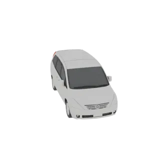 3D модель белого минивэна Nissan Presage, вид спереди справа под небольшим углом.