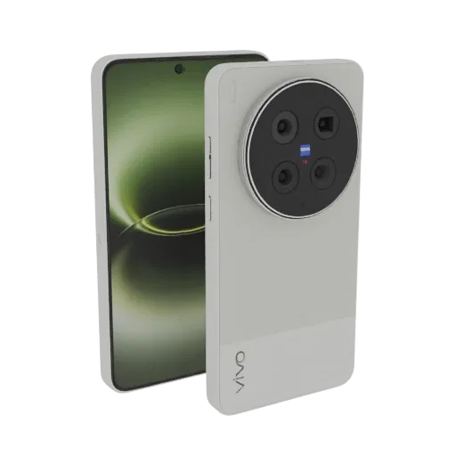 3D модель смартфона Vivo X100 Pro, вид сбоку, демонстрирующая блок камер и дисплей.