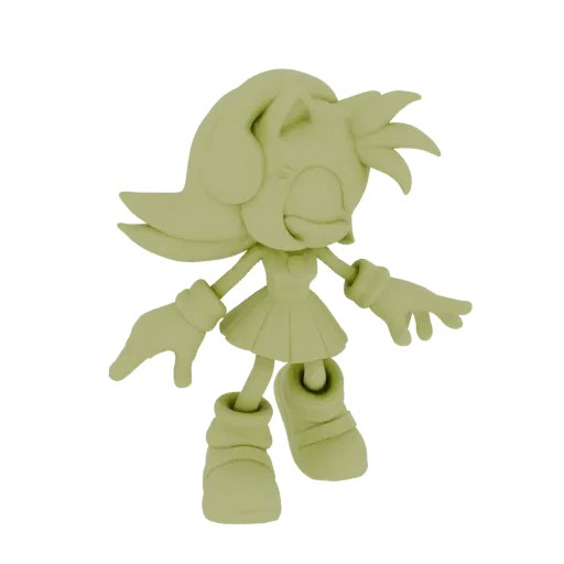 3D модель Эми Роуз из Sonic the Hedgehog, изображенная в динамичной позе в фирменном розовом платье.